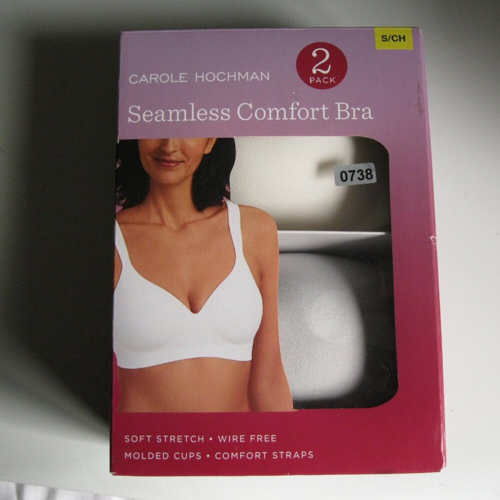 Carole Hochman Seamless 2-Pack soft stretch wire free Comfort Bra Cream/Grey S/M